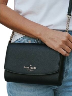 Kate Spade New York Women Saffiano Leather Flap Crossbody Bag Black NWT
